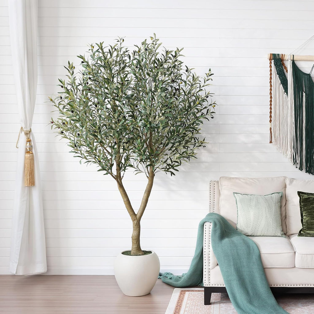 7FT Olive Trees Artificial Indoor with 15in White Round Planter