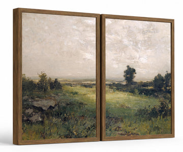 Landscape Wall Art Set of 2 Framed, Neutral Farmhouse Canvas Prints