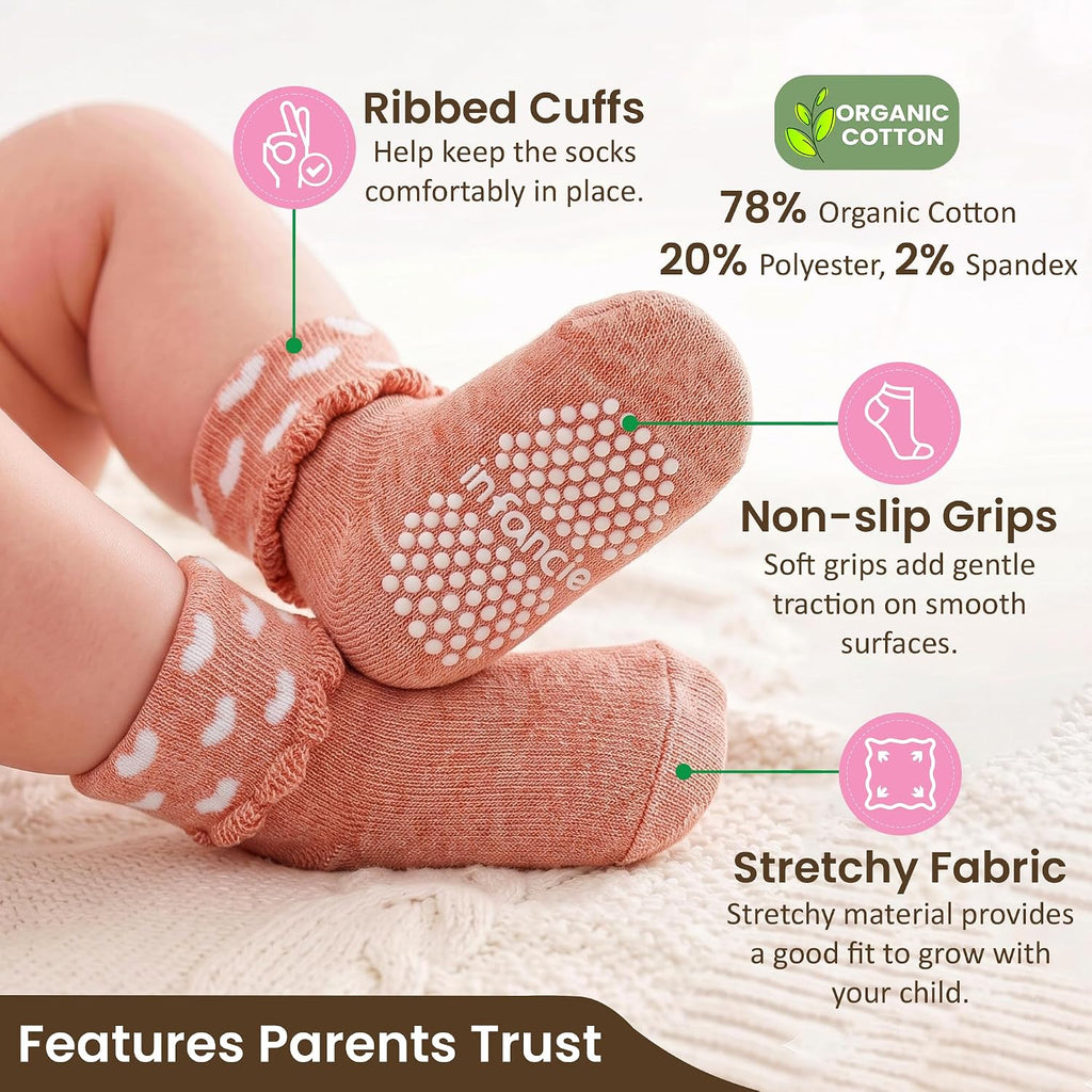 Organic Cotton Blend 12 Pairs Infant Socks Boys Non Slip Shower