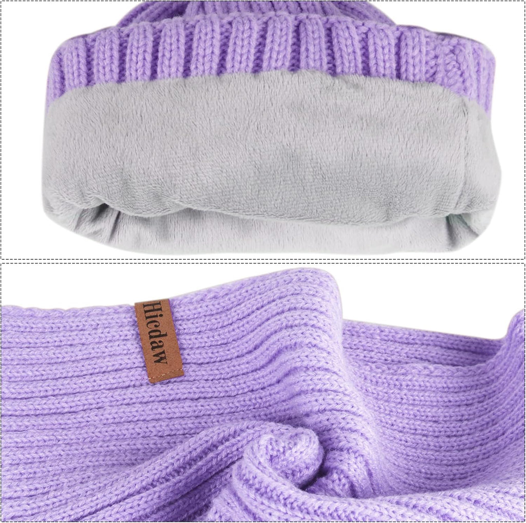 Kids Winter Hats Gloves Scarf Set Touchscreen Glove With Removable Pompom Fleece Lined Toddler Beanie Hat for Boy Girl
