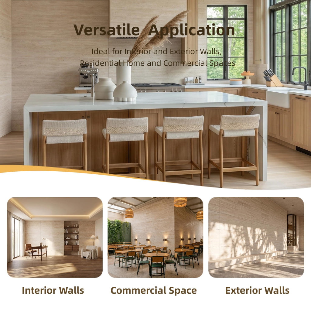 Faux Travertine Soft Stone Flexible Wall Panels 23.6" × 47.2", 4 Pcs