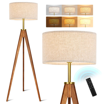 Floor Lamp, Solid Ash Wood Tripod Floor Lamp with Remote Control, Stepless Dimmable Standing Lamp, Tall Lamp