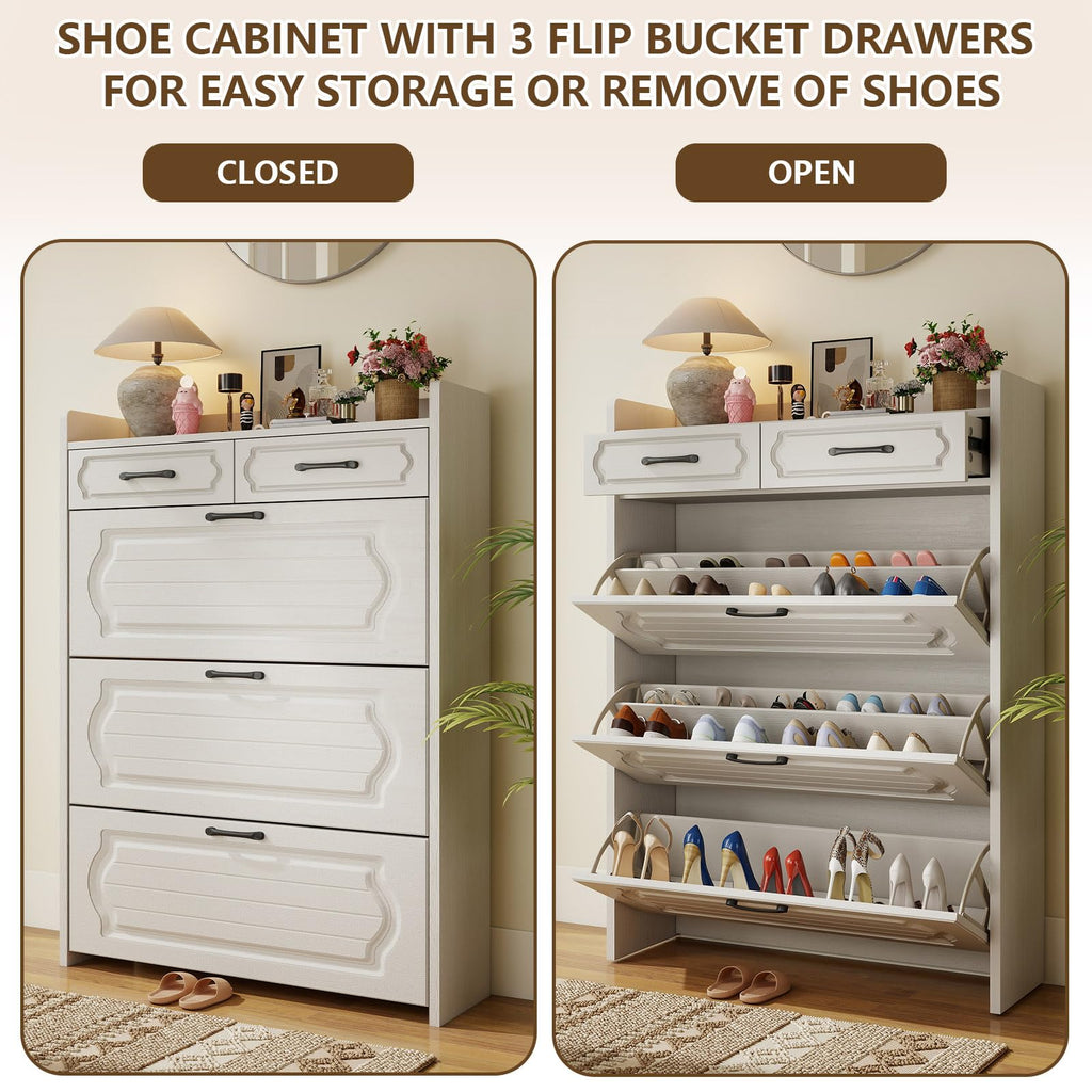 Shoe Cabinet with 3 Flip Drawers & 2 Top Drawers