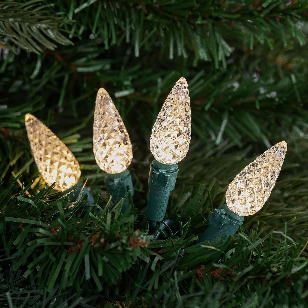 LED Faceted C6 Christmas Light Warm White 66.25' Green Wire