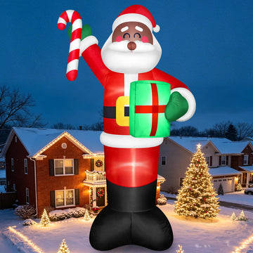12FT Black Santa Claus Inflatable Christmas Decorations Outdoor Candy Cane