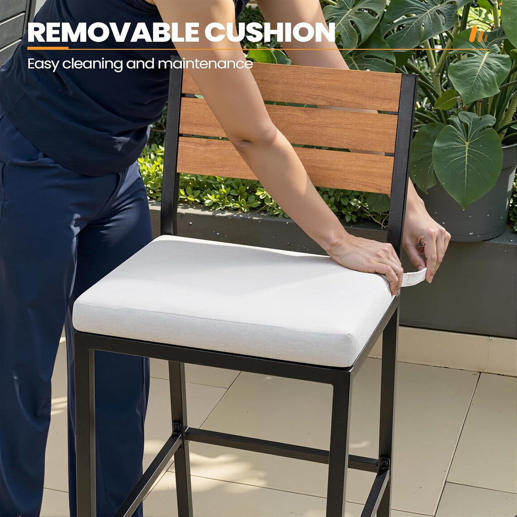 Outdoor Bar Stools Set of 4, Patio Counter Height Barstools with Cushions, Tall Chairs with Back and Footrest, Lawn