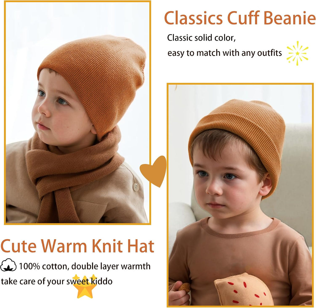 100% Cotton Toddler Beanie Hats for Baby Kids Winter Knit Cuffed Cap