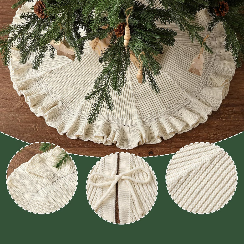 Knit Christmas Tree Skirts, Neutral Tree Skirt, Cozy Christmas Decorations
