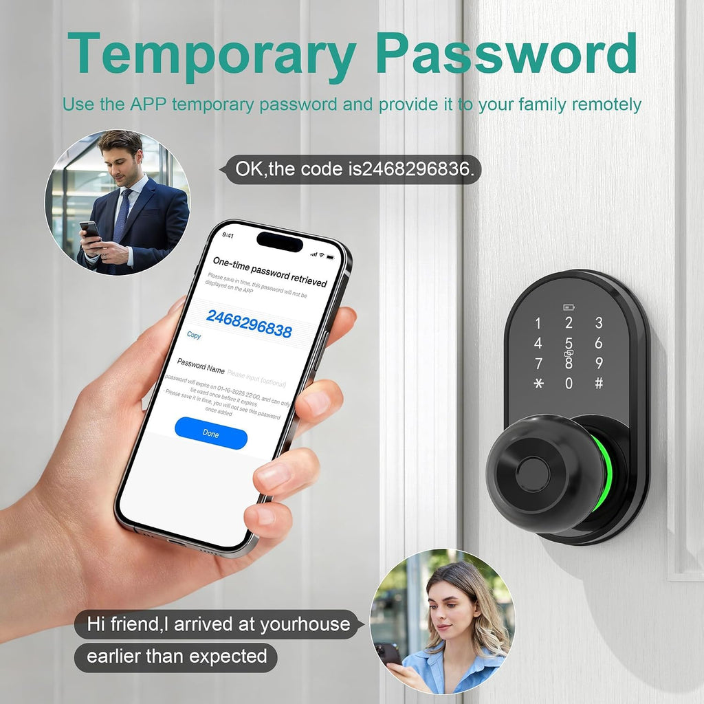 Smart Door Lock Knob Fingerprint Keypad Keyless Entry Lock for Front Door