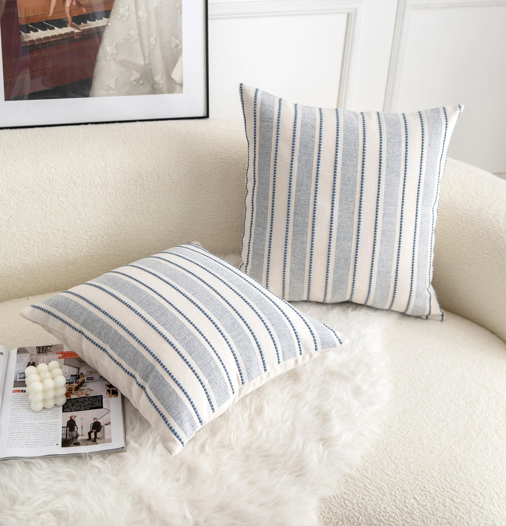 Decorative Boho Throw Pillow Covers, Farmhouse Textured Pillow Case, 18 x 18 Inch Set of 2, Chair Sofa Bedroom Living