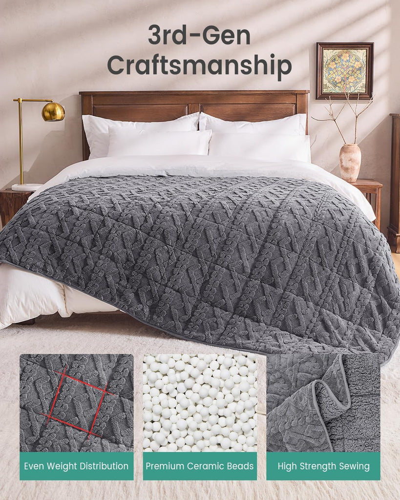 Weighted Blanket for Adults Twin Size 15 lbs, Dual Sided Soft Fuzzy Jacquard Sherpa Weighted Blankets for Sleeping