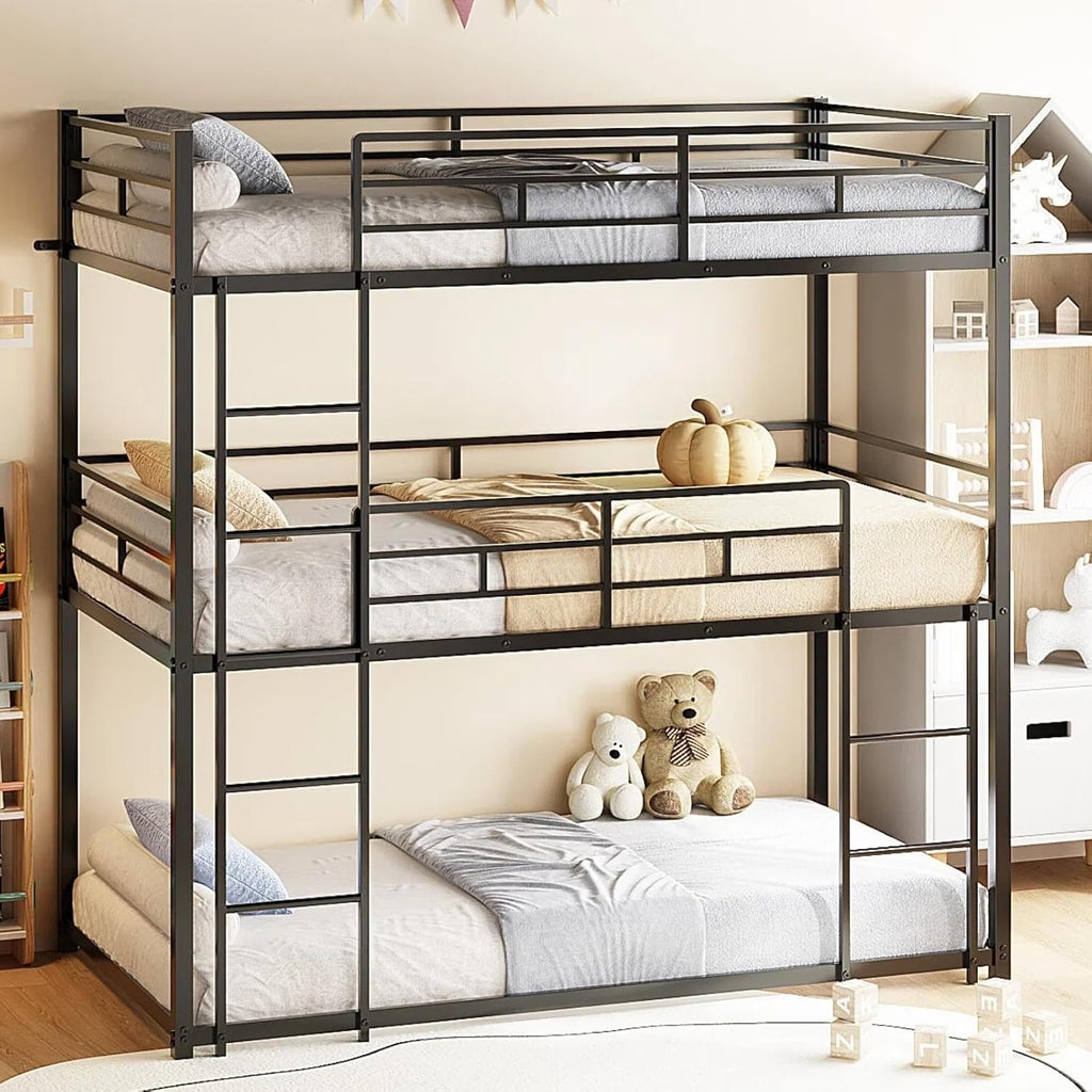 Triple Bunk Bed Twin Over Twin Over Twin, Metal 3 Bunk Bed for Kids, Teens and Adults