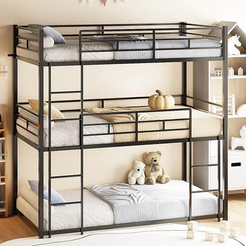 Triple Bunk Bed Twin Over Twin Over Twin, Metal 3 Bunk Bed for Kids, Teens and Adults