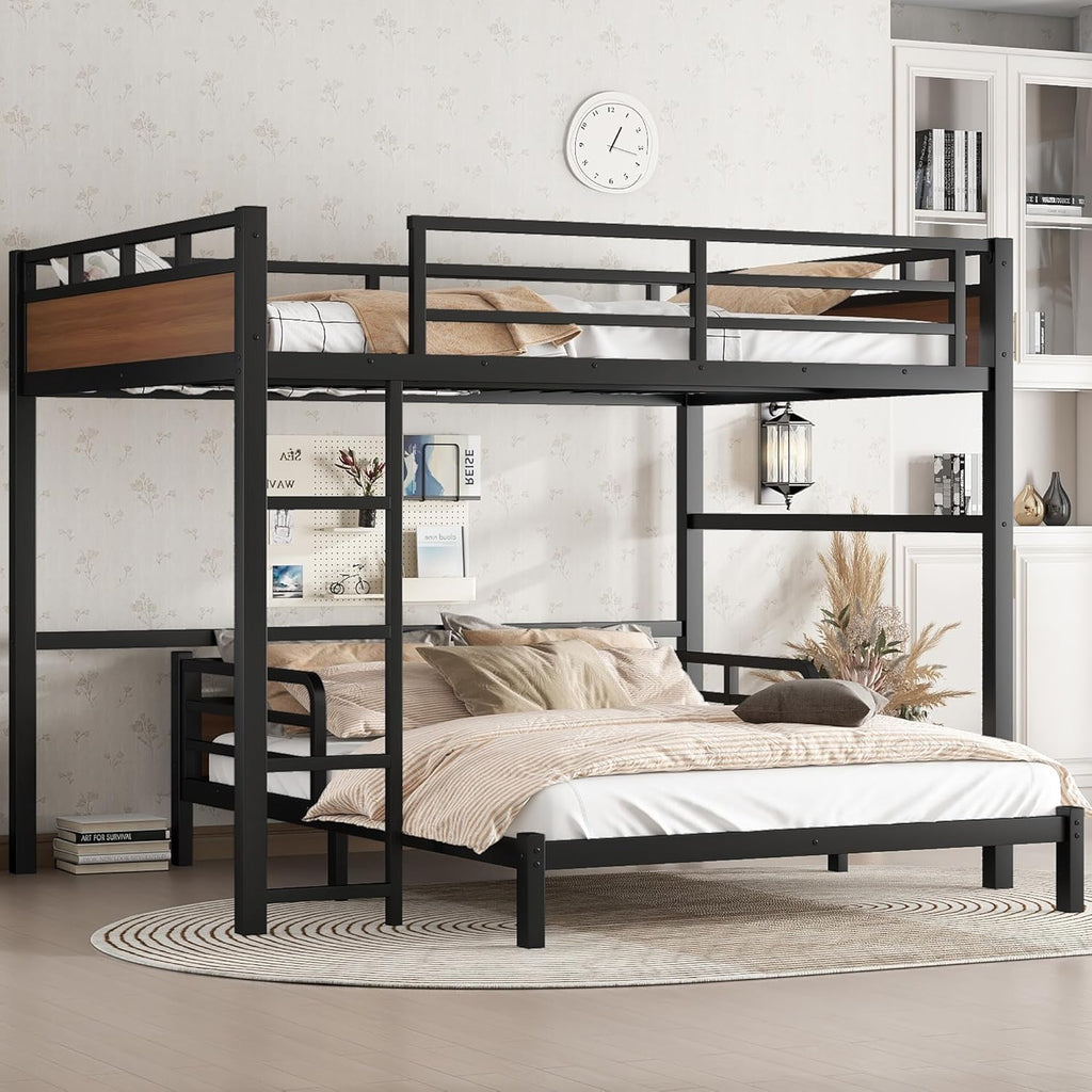Queen Over Queen Bunk Bed with Headboard and Full Length Guardrail, Separable Bunk Bed Queen