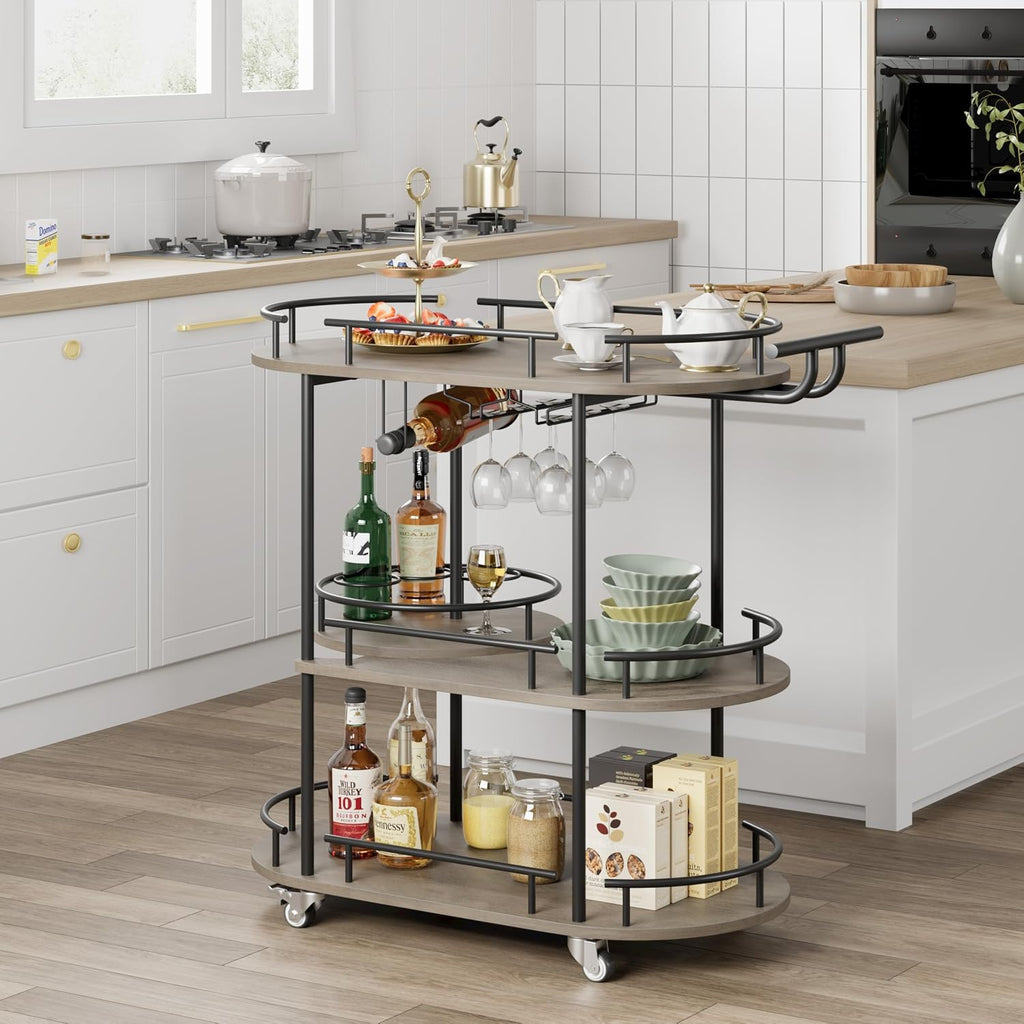 Gold 4-Tier Bar Cart with Wine Rack & 360° Rotating Turntable | Marble-Patterned Shelves,Rolling,Lockable Casters
