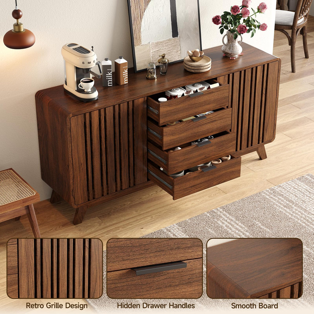 Sideboard Buffet Cabinet with Storage, Fluted Kitchen Cabinet