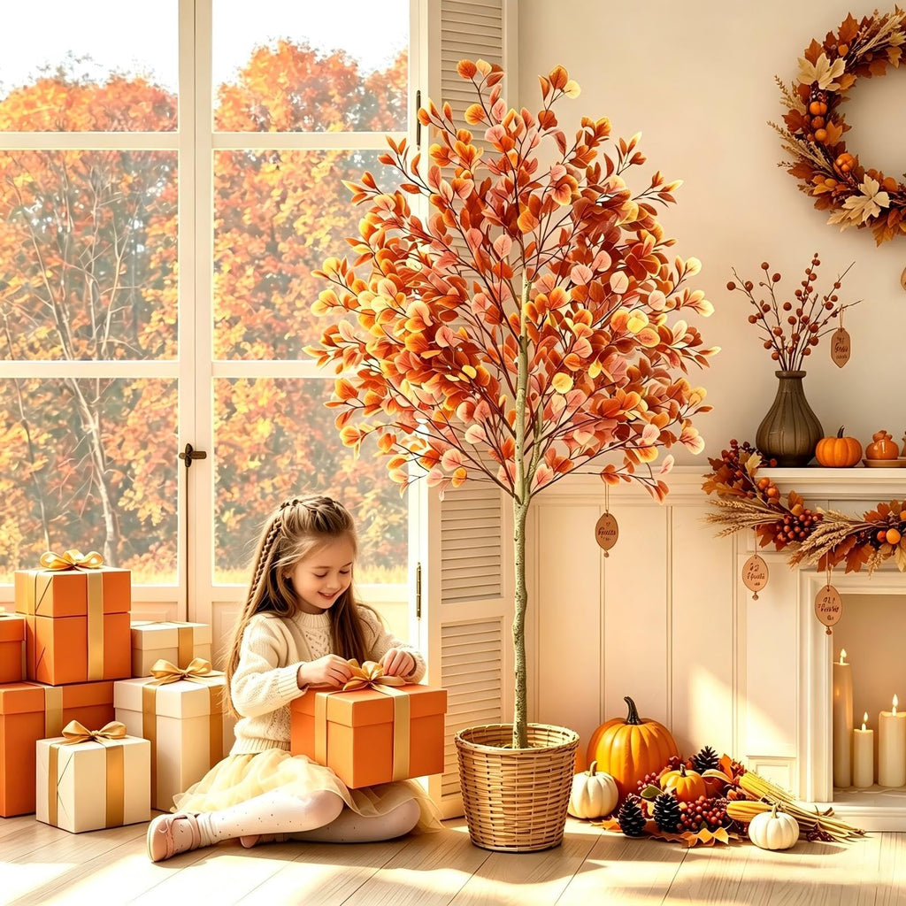 6ft Fall Tree Artificial Eucalyptus Tree, Indoor Outdoor Fall Decor