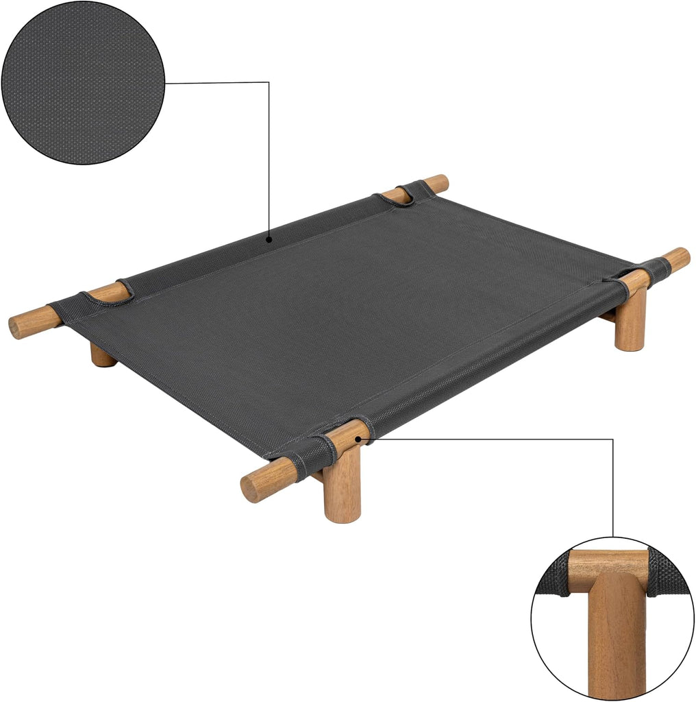 Chester 32" Modern Minimalist Wood Frame Elevated Outdoor Dog Bed, Graphite/Light Teak
