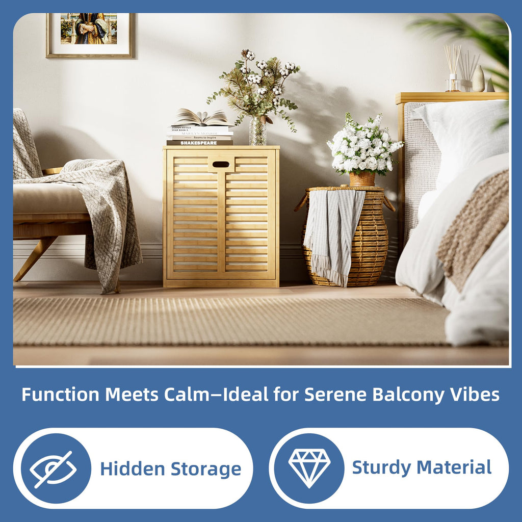 Tilt Out Laundry Hamper, Bamboo Laundry Cabinet with Hidden Removable Basket, Freestanding Clothes Storage organizer
