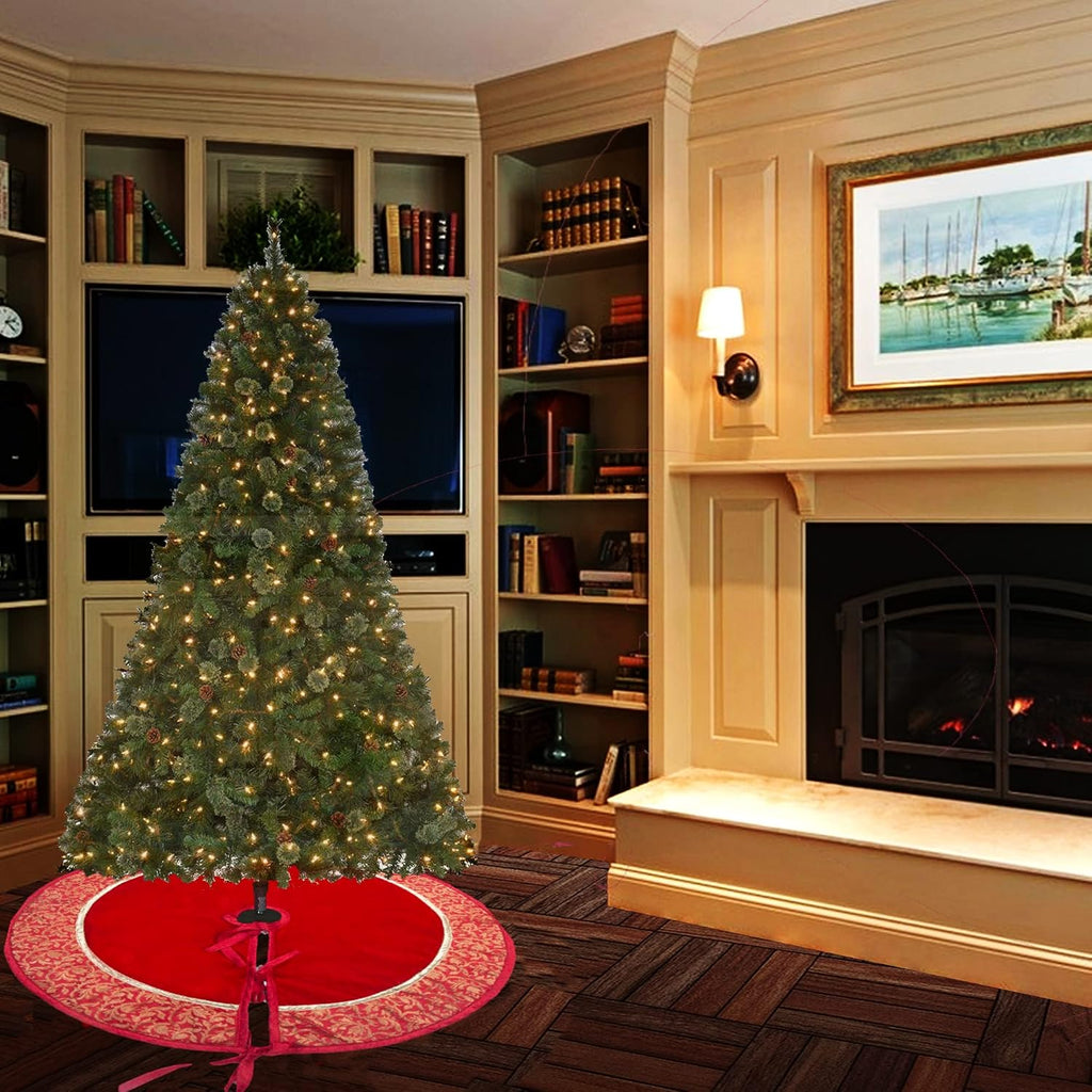 48 Inch Christmas Tree Skirt Velvet with Brocade Fabric Border & Thick Double Layer (5728L)