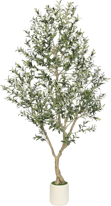 Faux Olive Tree 8ft with Sturdy White Planter, Fake Olive Tree 8ft