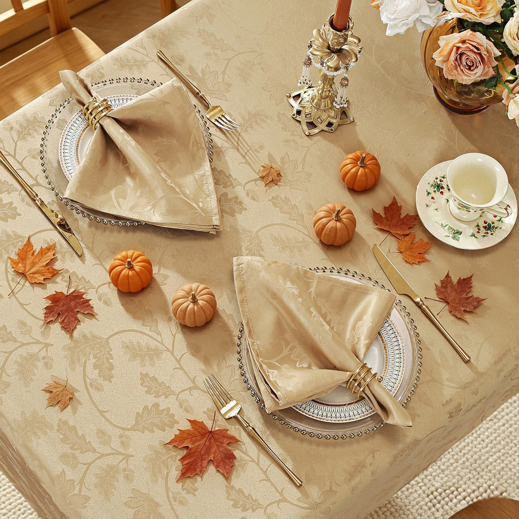 Gold Jacquard Fall Thanksgiving Tablecloth Rectangle, 52"x70"