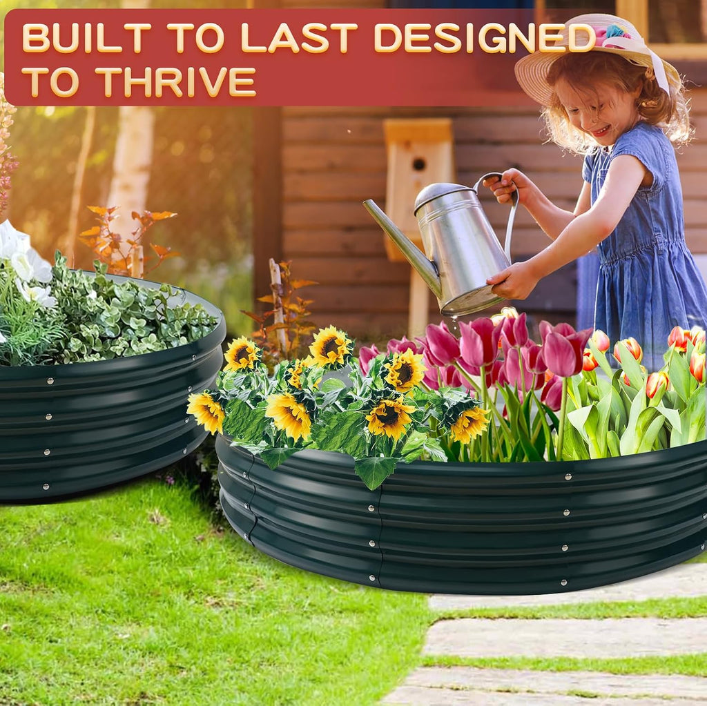 Durable Round Steel Raised Garden Bed Painted for Planting Vegetable/Herbs/Flowers/Trees at Backyard/Garden,or Baby