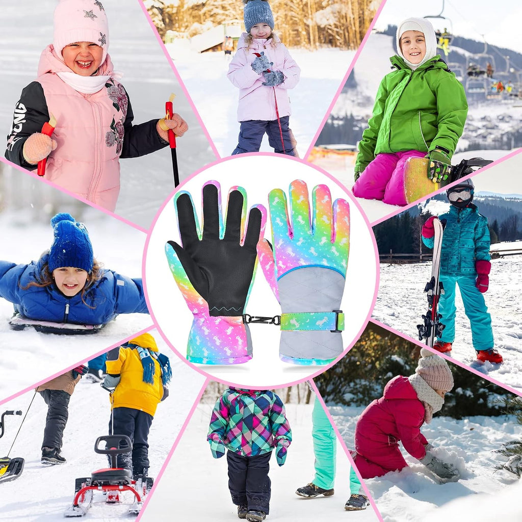 Kids Gloves Winter Waterproof Snow Ski Gloves for Girls, Winter Outdoors Warm for Children