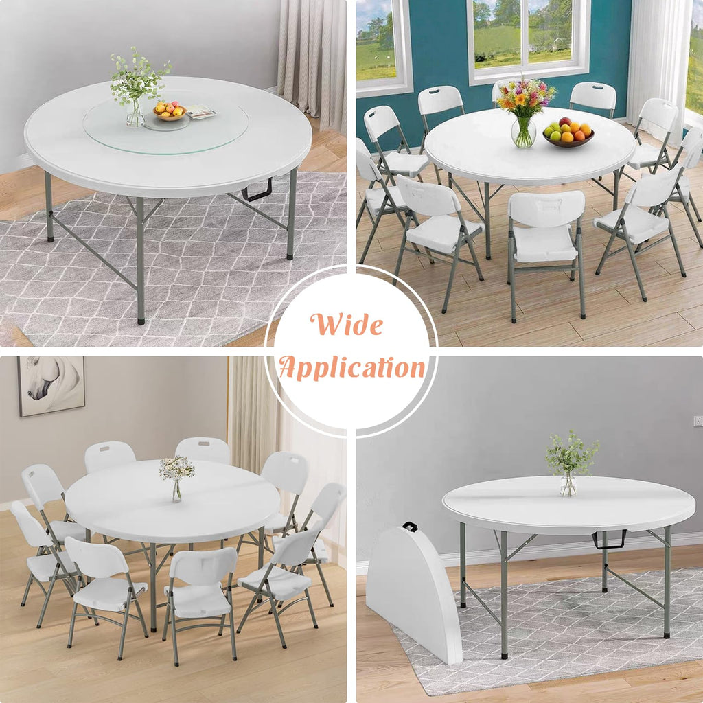 5 FT Round Folding Table | White | Portable Plastic Table