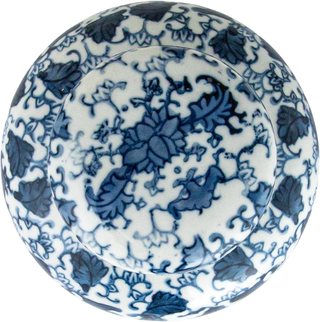 Small Decorative Ceramic Ginger Jar with Lid, Blue and White Floral Pattern