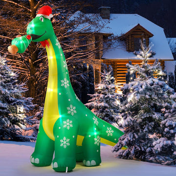 10 FT Dinosaur Christmas Inflatable Outdoor Decoration, Lighted Dinosaur Christmas Blow Up with Xmas Hat and Tree