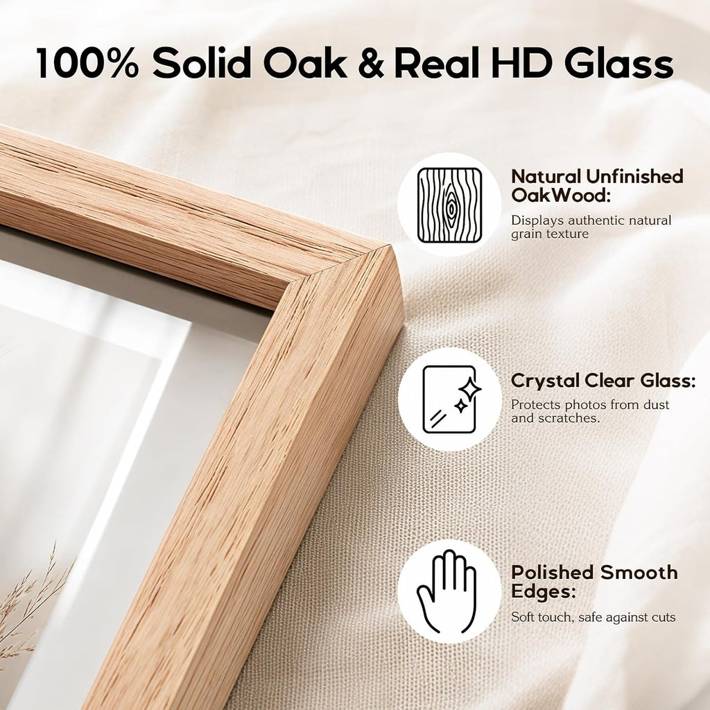 8x10 Solid Oak Wood Picture Frames, 6 Pack | Natural solid oak frames with polished real glass, horizontal & vertical