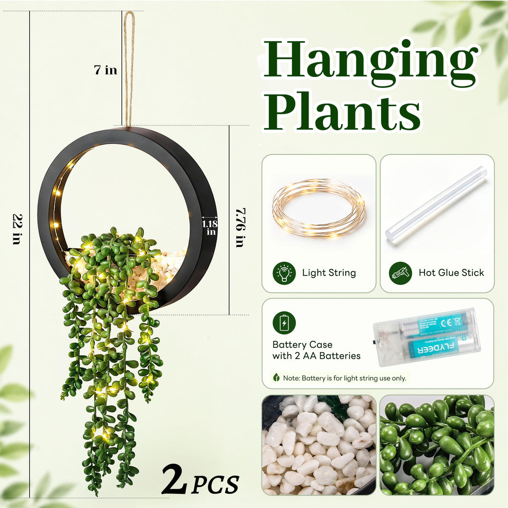 2 Pack Artificial Hanging String of Pearls Plants with LED Lights