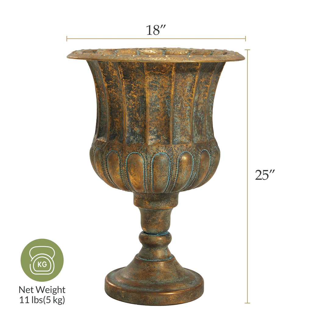 Garden 24.5" H. Metal Urn Planters 2-Pack - Bronze Classic Antique Iron Plant Pots - Large Decorative Rustic Flower