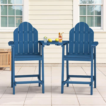 Tall Adirondack Chair Set of 2, HDPS Bar Height Chairs, Navy Blue | All-weather-resistant, reinforced aluminum legs