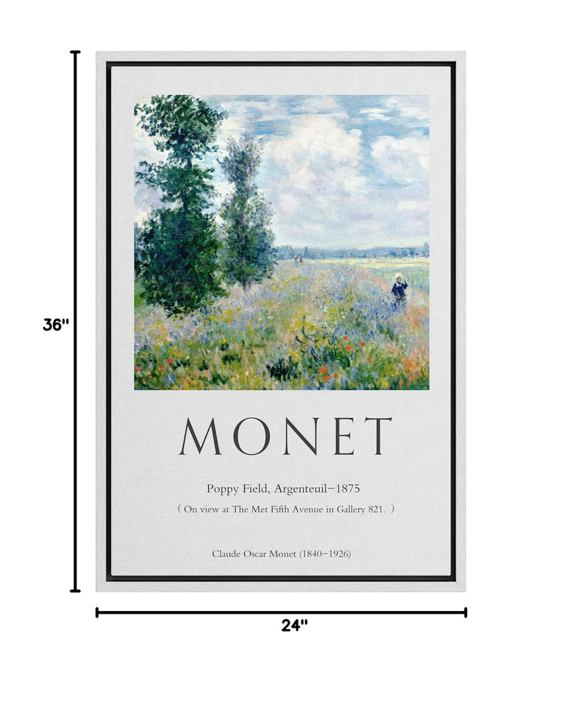 Framed Canvas Print Wall Art Poppy Field, 1875 Master Artist Claude Monet Nature Wilderness Oil Painting