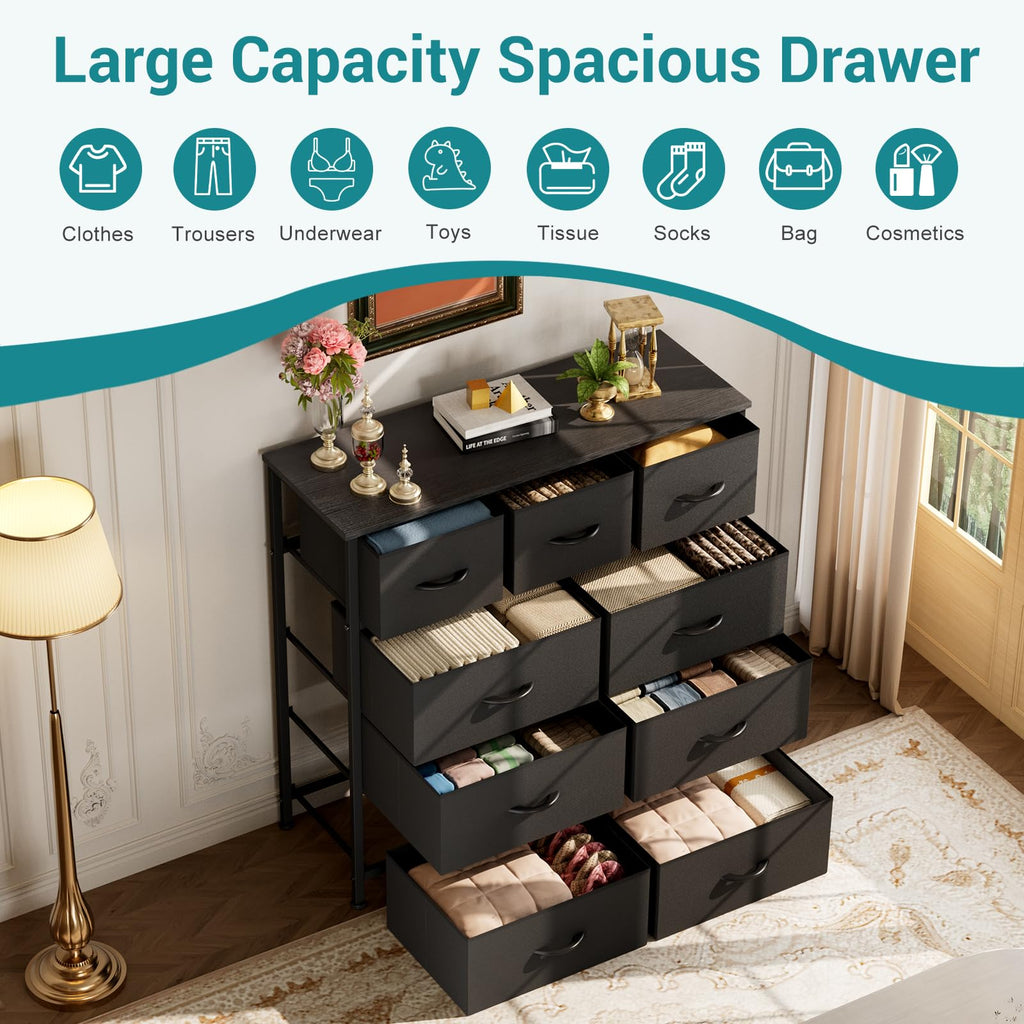 9 Drawer Black Dresser, Closet Organizer Storage Tower