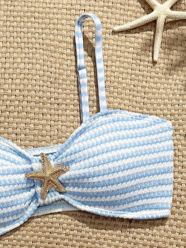 Girls' Two Piece Swimsuit Cute Striped Bikini Sets Spaghetti Straps High Waisted Bathing Suit