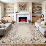 6x9 Washable Floral Area Rug, Soft Non-Slip Carpet for Living Room Bedroom Beige