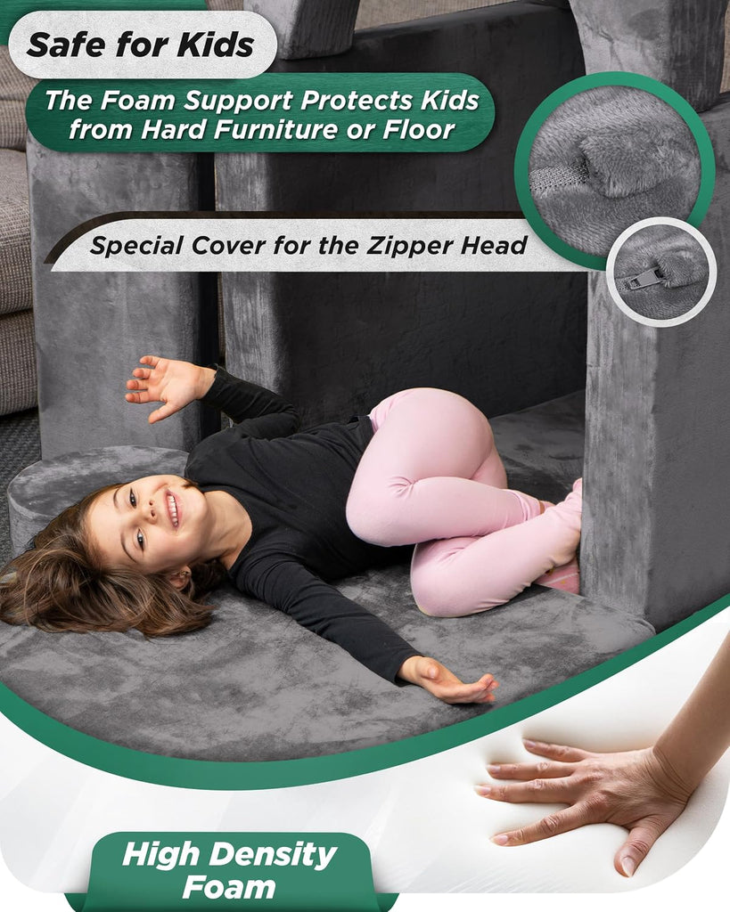 Modular Kids Play Couch, Piece Fort Building & Climbing Foam Set