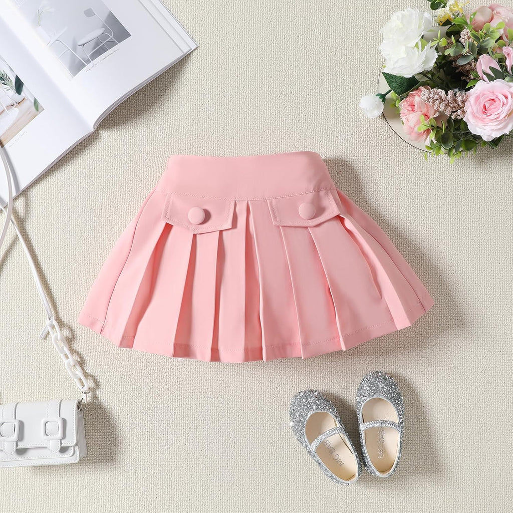 Toddler Baby Girl Skirts Outfit Spring Summer Kids Clothes Sleeveless Knit Vest Top + Pleated A-Line Skirt Set