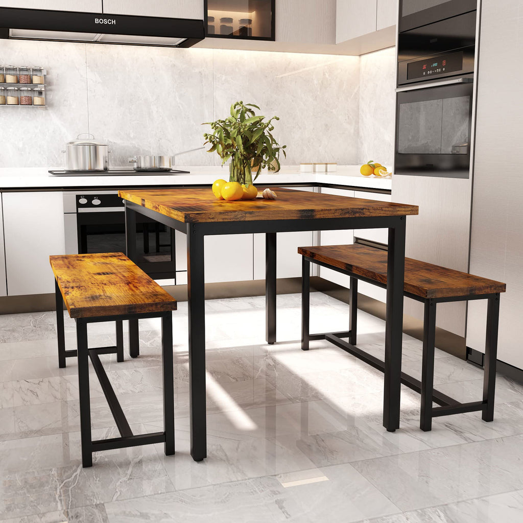 47" Dining Table Set with Bench, Breakfast Kitchen Table Set of 4, Sturdy Structure Space-Saving Dinette, Breakfast