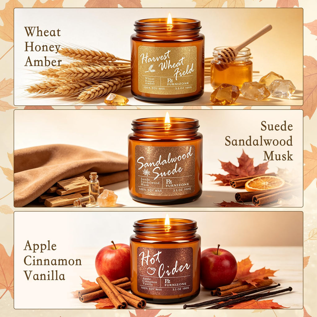 6 Fall Candles Set, Fall Scented Candles Scented, 180 Burning Hour