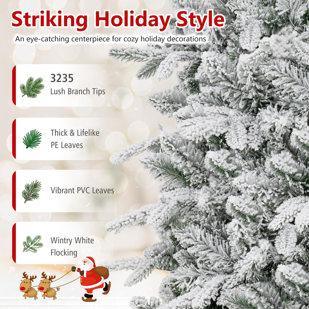 12 ft Pre-Lit Snow Flocked Christmas Tree, Quick Power Connector