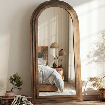 Wood Arched Full Length Mirror with Stand, 71x32 Floor Mirror