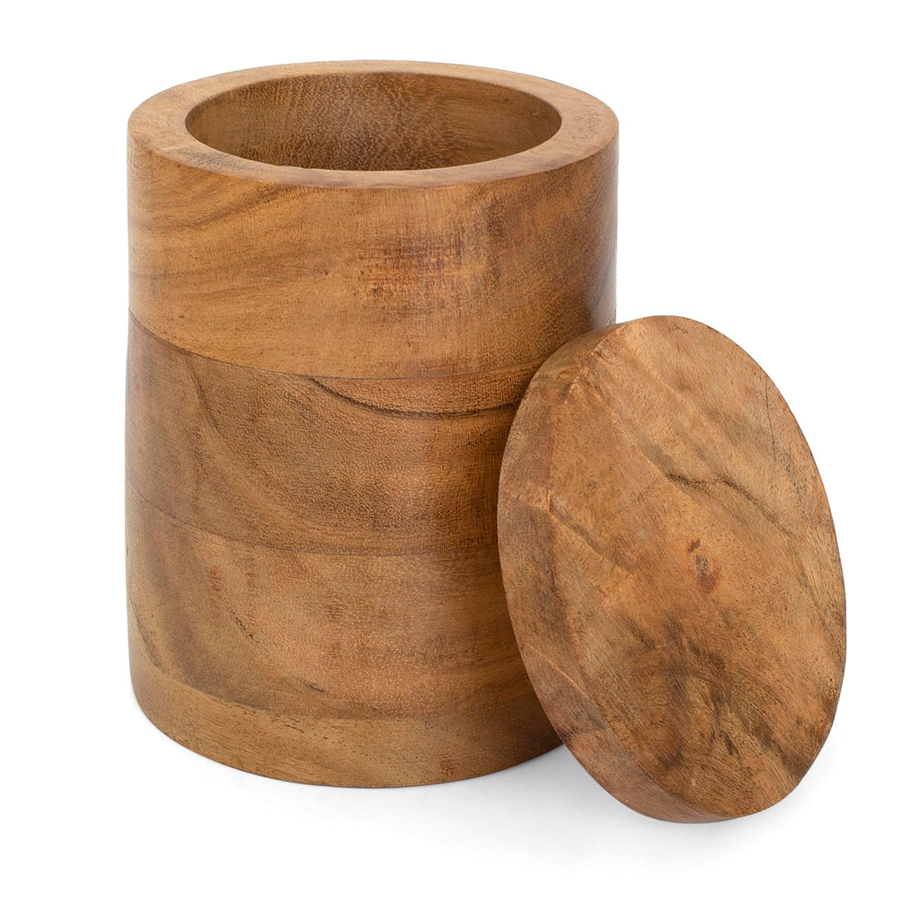 Decorative Acacia Wood Storage Jar With Wooden Lid For Dry Foods, Round Container For Cookies Coffee Tea Flour Sugar