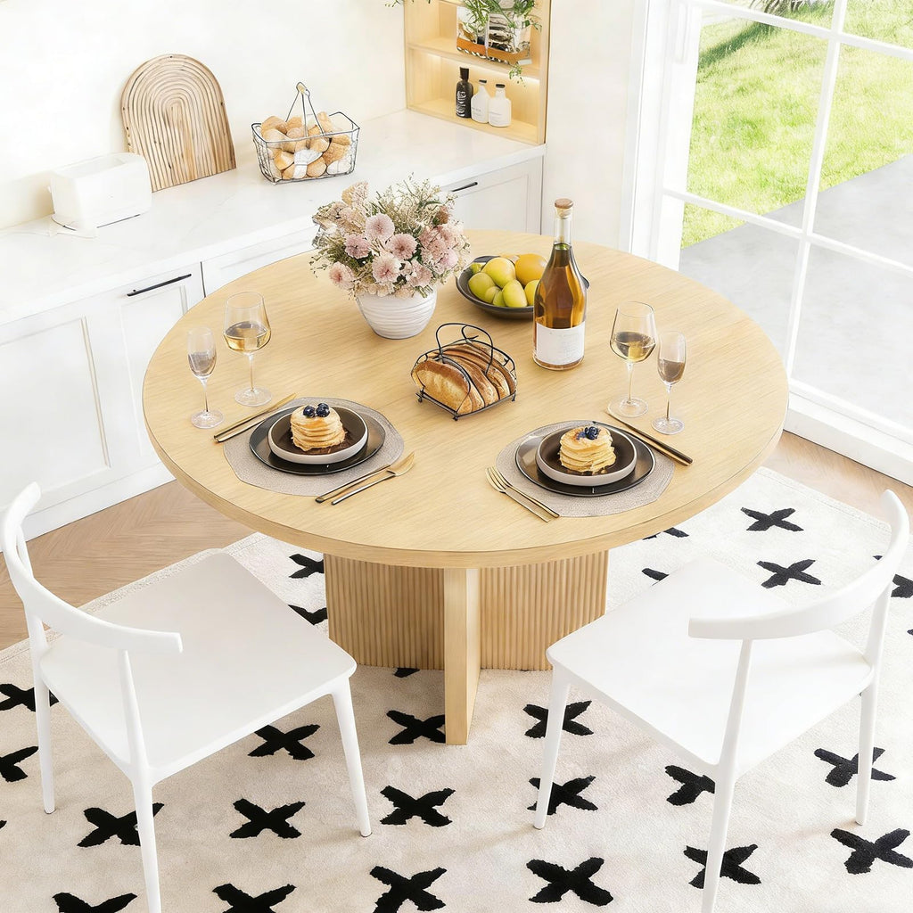 Extendable Dining Table, 35.4" Round to 47.2" Oval Wood Dining Table with Extension Leaf, Modern Expandable Kitchen