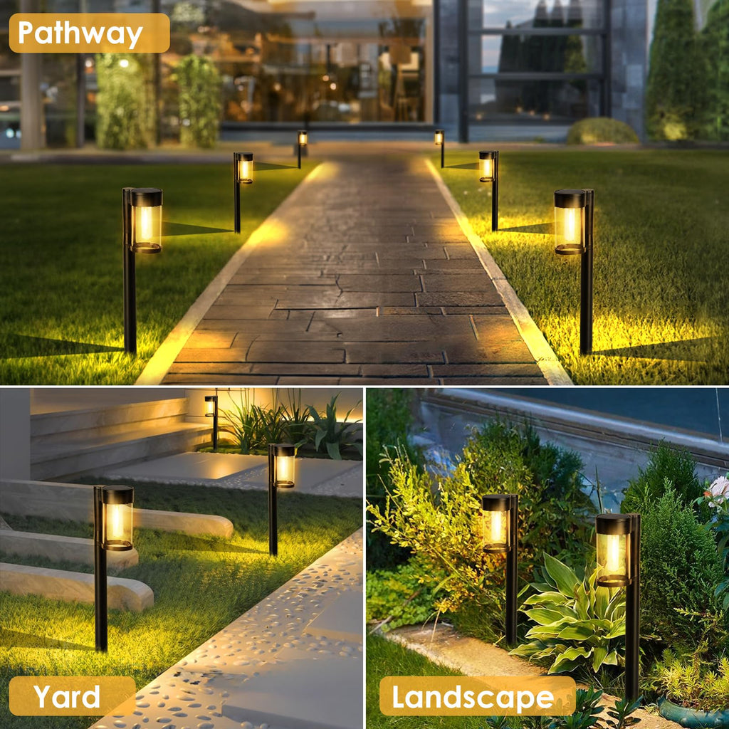 Solar Pathway Lights Outdoor, 10 Pack Metal & Glass Solar Lights Outdoor Waterproof Landscape Path Lights for Yard