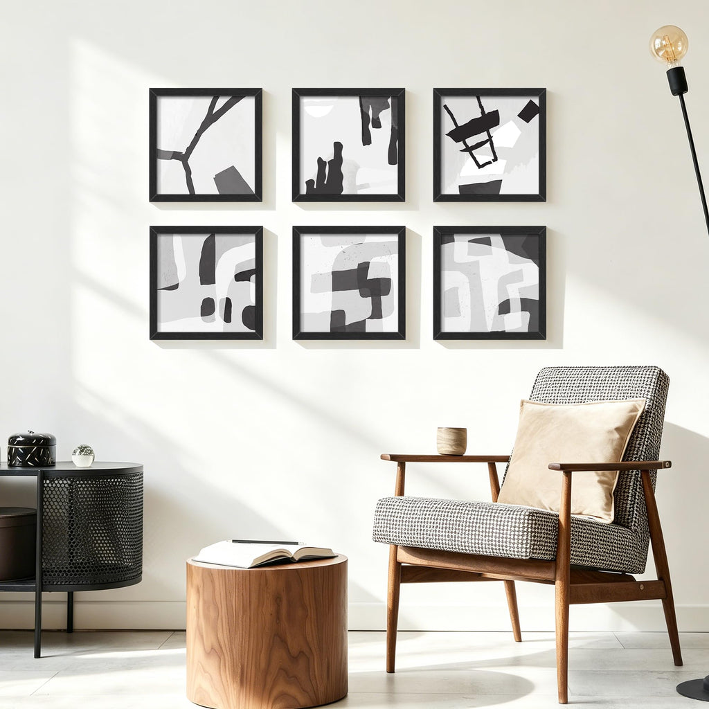 8x8 Picture Frame Set of 12, Black Wood Grain Gallery Wall Frames