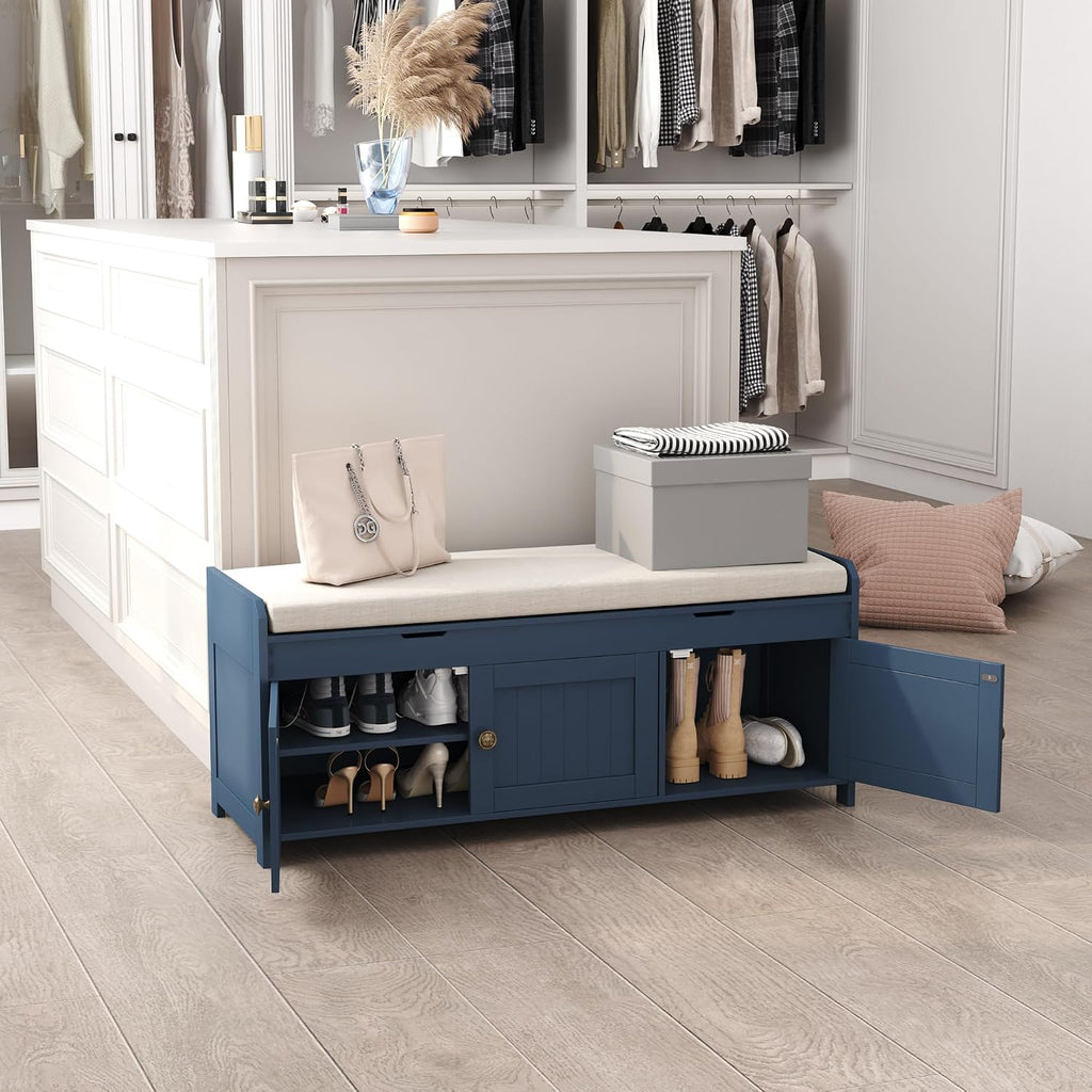 41.3" Shoe Bench with Lift Top Storage, Entryway Bench with Cushioned Seat, Wooden End of Bed Bench, Shoe Cabinet